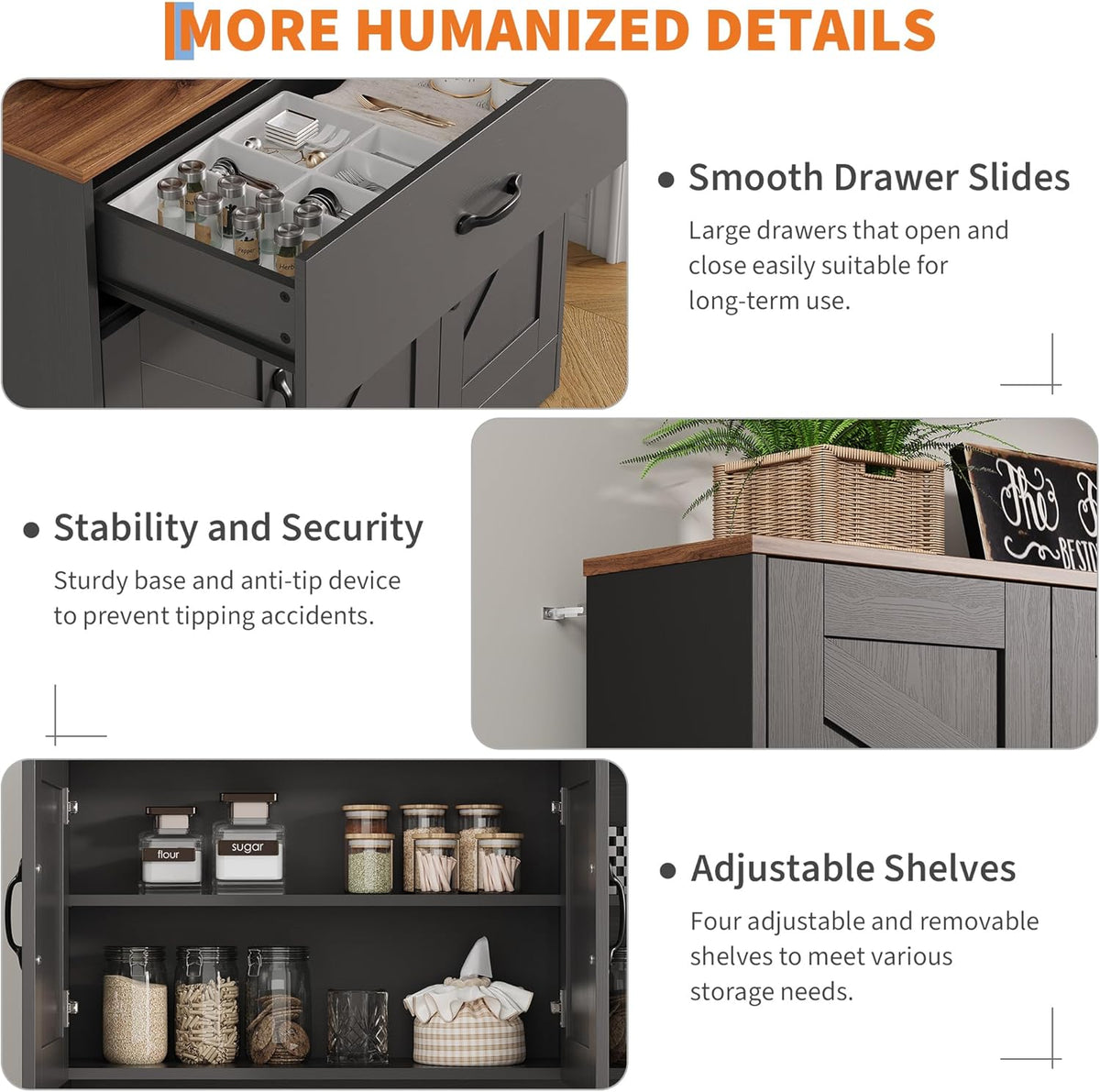 IDEALHOUSE 71" Kitchen Pantry Storage Cabinet with Charging Station, Farmhouse Kitchen Hutch Cabinet with 2 Storage Drawers, Large Food Pantry with Microwave Stand for Dining Room,Living Room,Black