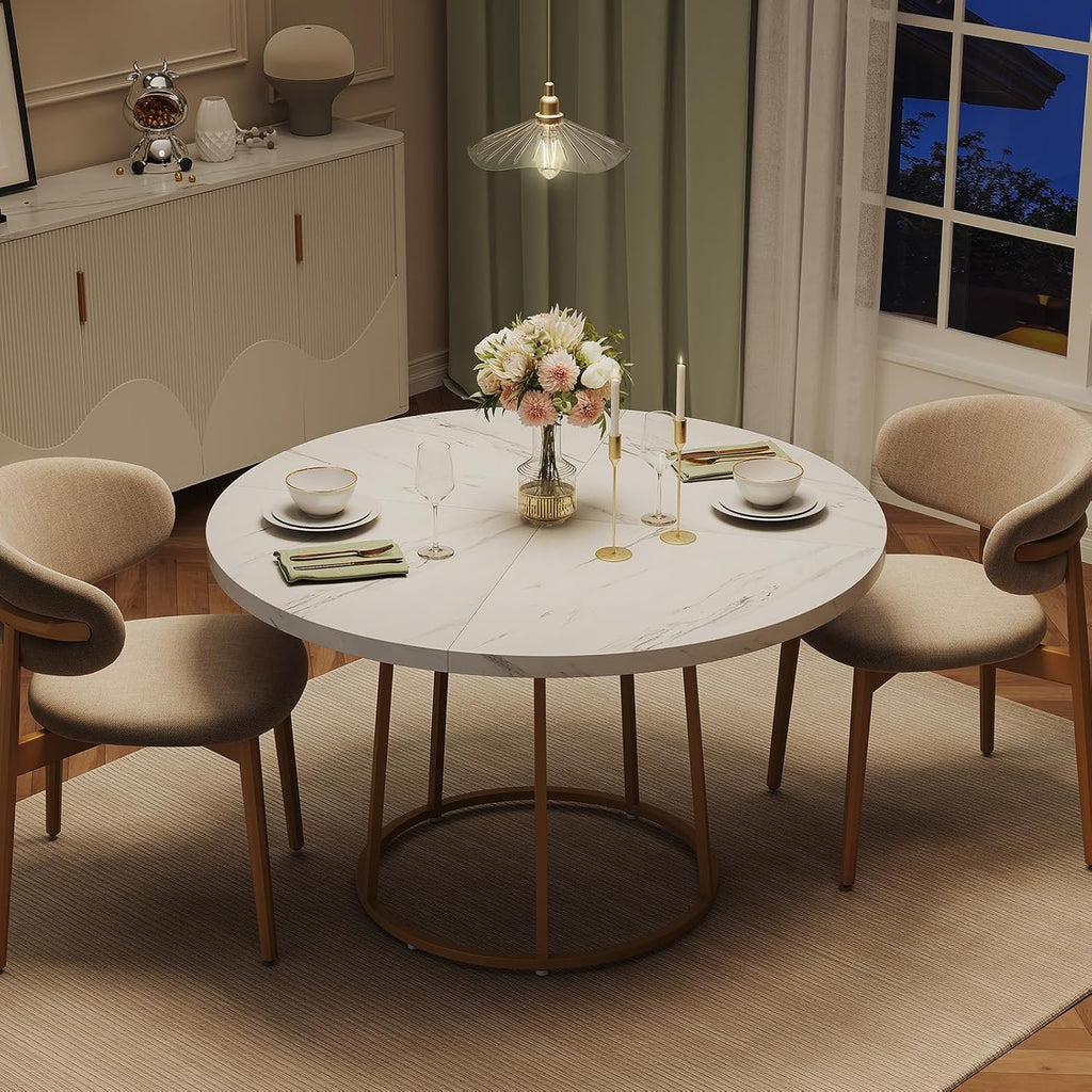 ONBRILL Round Dining Room Table, 47.24 Inch Kitchen Table for 4