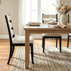Dining Chairs Set of 2 Farmhouse Kitchen Chairs with Upholstered Cushion Back and Seat Ladder Back Side Chairs for Dining Room Living Room Restaurant(Black Frame, Chenille Beige)