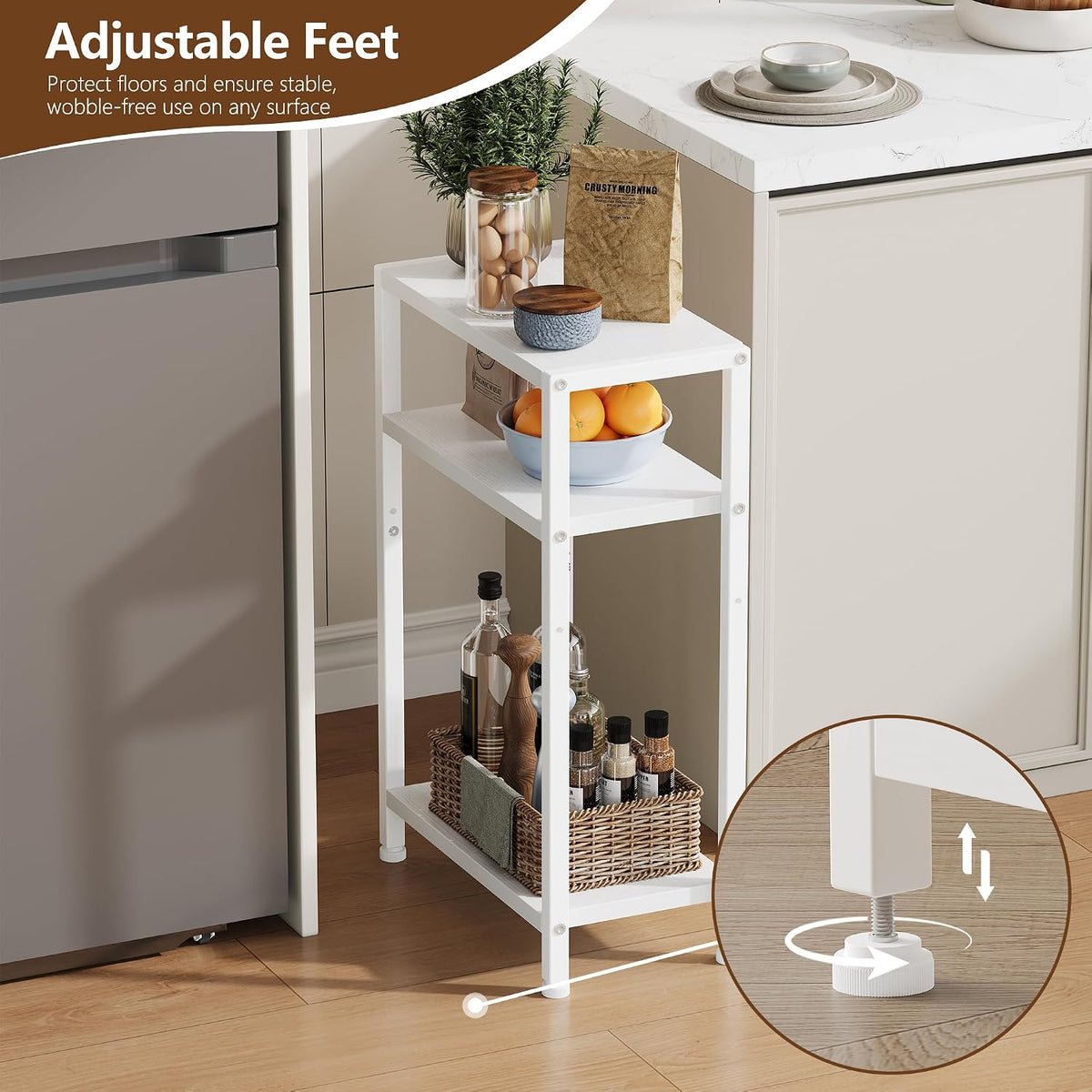 Heybly Small Narrow Side Table for Small Space, Thin Bedside Table, Skinny End Table, Slim Sofa Table, 26.4" Tall Nightstand, Couch Table for Living Room, Bedroom, Study, Balcony, White, HET006WT1