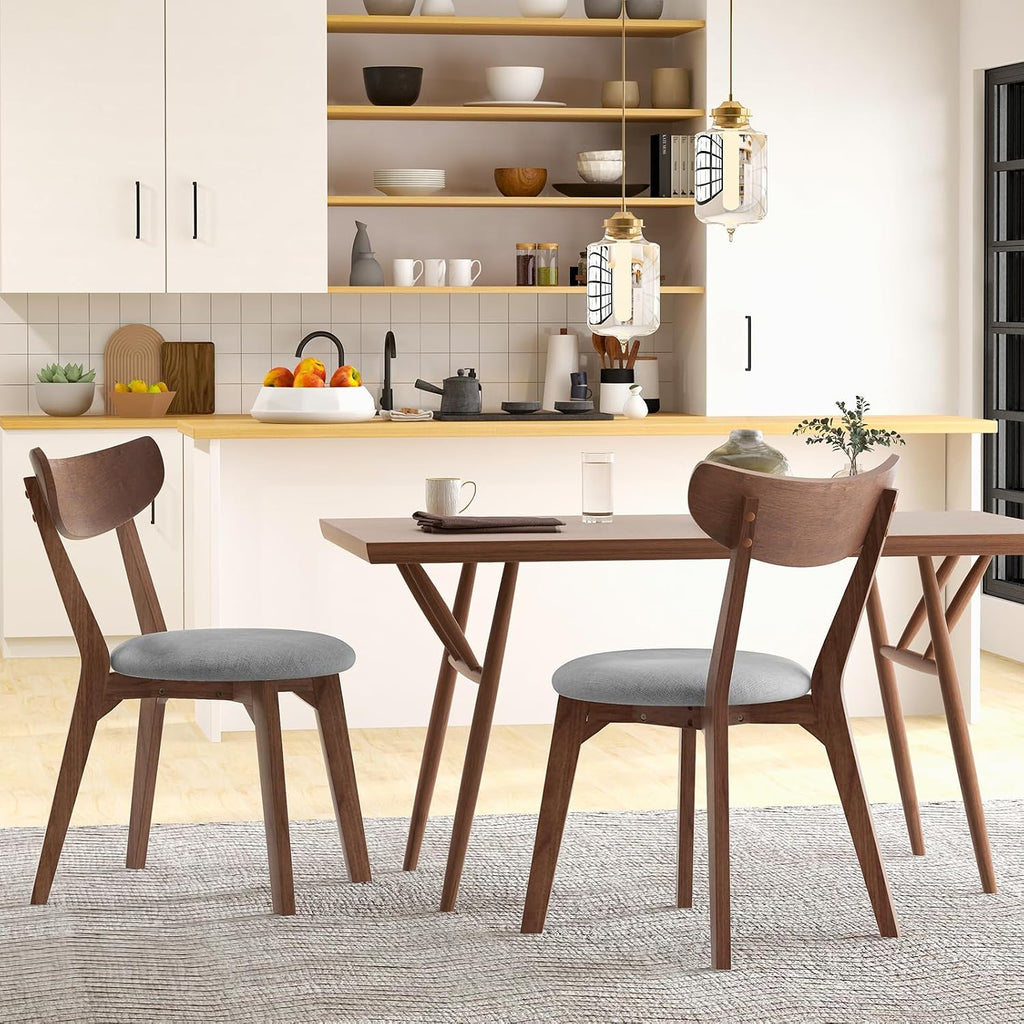 KOTEK Dining Chairs Set of 2 with Rubber Wood Legs | Mid Century Modern Kitchen Chairs with Cushioned Seat, Curved Backrest, Wooden Side Chairs for Dining Room, Living Room