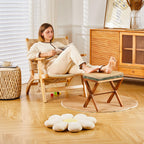 Natural Seagrass Ottoman Footstool with Solid Wood Legs – Handwoven Rectangular Foot Rest for Living Room, Patio & Balcony