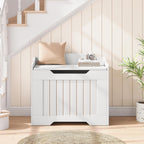 Garvee Storage Chest, 24.8" Wooden Storage Bench with Safety Hinge, Flip Top Blanket Chest Trunks, Supports 350 Lb, for Entryway, Living Room, Bedroom, White