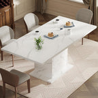Extendable Dining Room Table for 4-6, 47-63 Inch Faux Marble Extendable Dining Table, Modern Expandable Rectangle Kitchen Dining Table with Storage for Kitchen Living Room