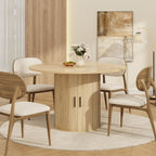 IDEALHOUSE 47 Inch Round Dining Table for 4, Natural Oak | Farmhouse Kitchen Table, 2-Layer Storage Shelf, Wood Slide Door, Space Saving