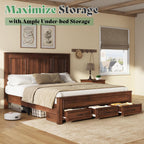 AMERLIFE 52.2" King Size Farmhouse Bed Frame with Headboard, Rustic Brown