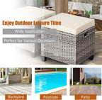 LDAILY Moccha 2 Pieces Patio Outdoor Ottoman, All Weather Rattan Patio Ottoman Set w/Removable Cushions, Footrest Seat Outdoor Footstool (Mix Grey + White)