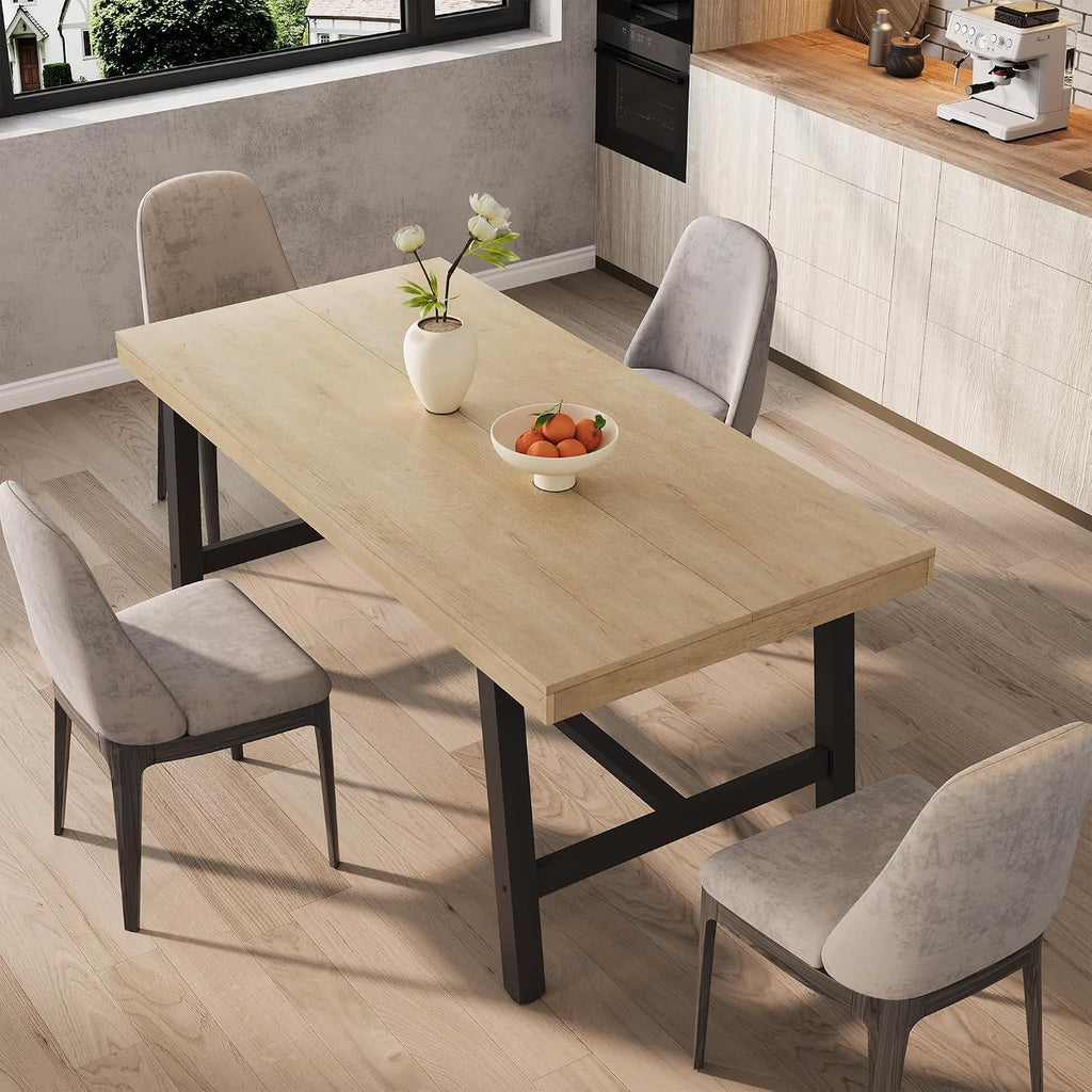 GarveeHome Industrial Dining Table for 4-6 People, 63" Long Large Kitchen Table with Sturdy Metal Frame, Rectangular Counter for Dinner, Kitchen, Dining Room (Natural, 63" Non-extendable)