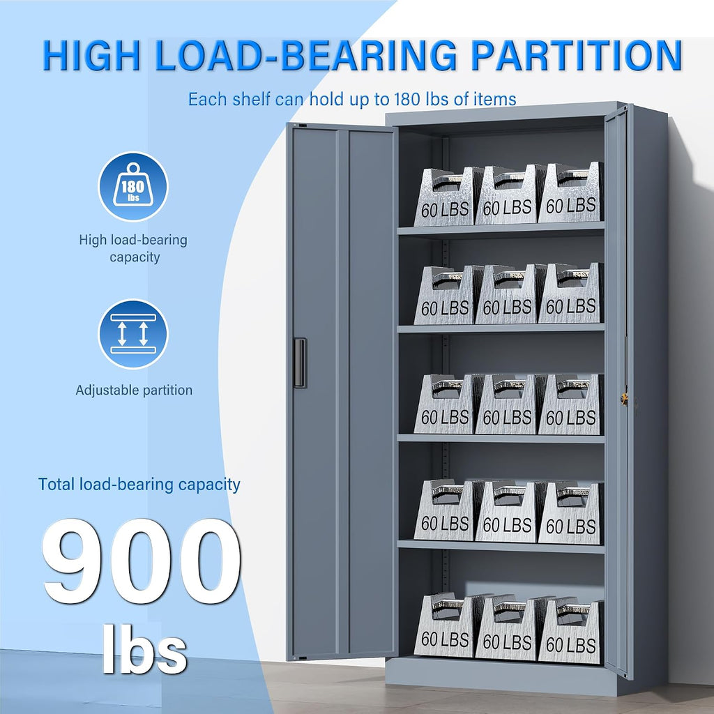 BESFUR Metal Storage Cabinet, 71" H Steel Locking Storage Cabinet with 2 Doors and 4 Shelves for Garage, Office, Classroom