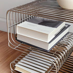 Metal Side Table, Metal End Table with Magazine Rack,Sofa Bedside Table for Small Space, Modern Nightstand with Storage Shelf for Living Room Bedroom(13x13x17inch), Silver