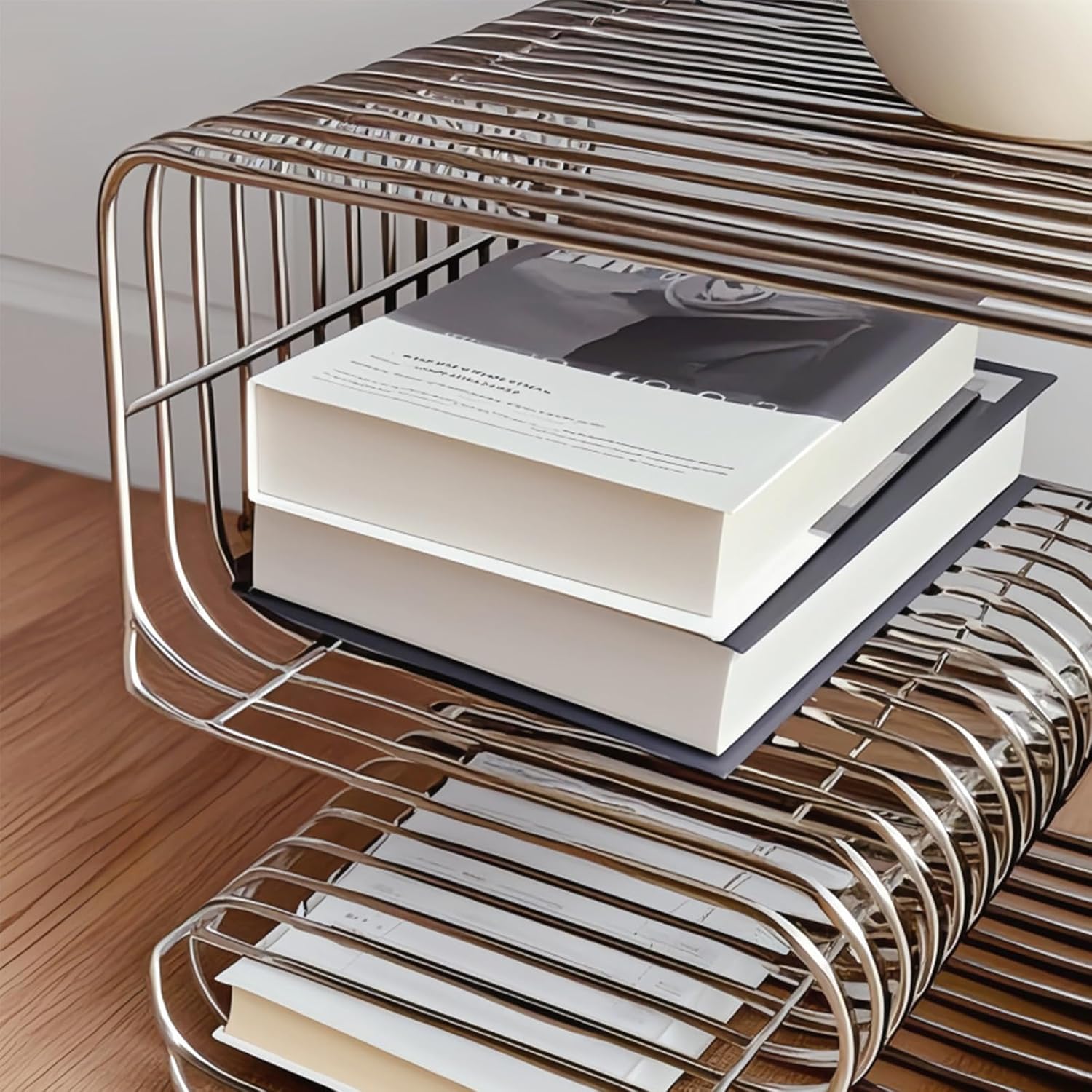 Metal Side Table, Metal End Table with Magazine Rack,Sofa Bedside Table for Small Space, Modern Nightstand with Storage Shelf for Living Room Bedroom(13x13x17inch), Silver