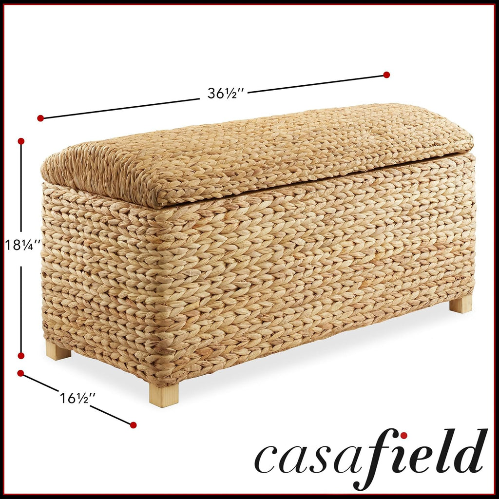 Casafield 36" Storage Trunk with Curved Lid and Safety Hinge - Natural, Water Hyacinth Wicker Storage Chest for Bedroom, Entry Way, Living Room