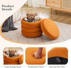 19.5 Inch Round Storage Ottoman, Modern Velvet Ottoman Coffee Table with Removable Top, Orange Vanity Stool with Storage for Bedroom, Living Room, Dorm, Set of 2