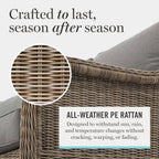 Martha Stewart Lily Pond Rattan Wicker Indoor-Outdoor Patio Ottoman in Weathered Gray with 4" Gray Olefin Cushion, Steel Frame and Zippered Removable Cushion Cover