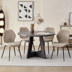 Modern Minimalist Dining Chairs Set of 4, Boucle Fabric, Brown | Thick High-Density Resilient Foam Cushion, Sturdy Metal Frame; Non-Slip Foot Caps Protect Floors, Perfect For Dining Room