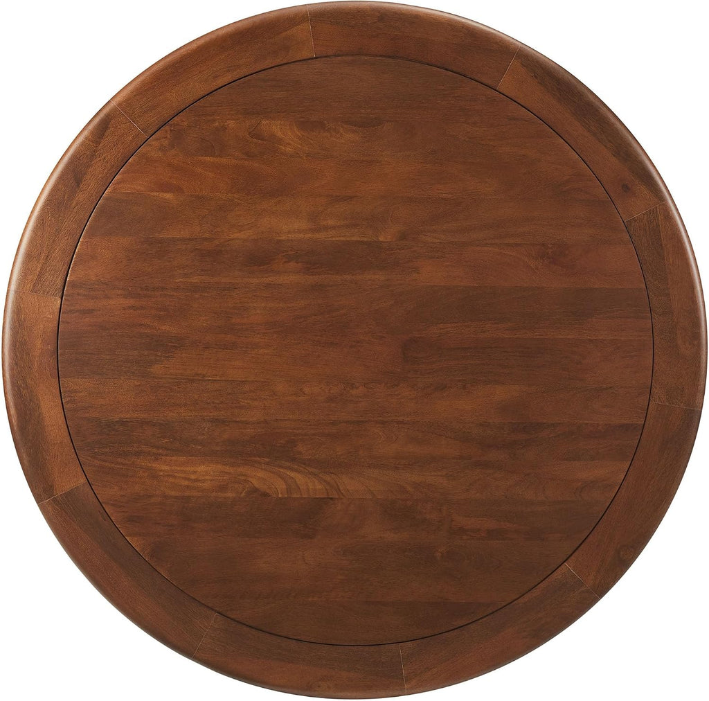Modway Lippa 48 Inch Round Wood Dining Table with Metal Pedestal in Brass Walnut - Modern Industrial Dining Table for 4 People - Solid Wood Tulip Kitchen Table