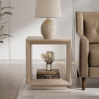 COZAYH Farmhouse End Table, Open Cube Accent Table with Geometric Frame, Modern Minimalist Side Table, Light Grey