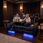 Airadlis Dual Power Home Theater Seating with 7-Color LED, Black, Row of 3 | Zero gravity recliner sofa, USB and Type-C charging, swivel tray and cup holder, lumbar pillow, 4” wall clearance