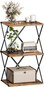3-Tier End Table Small Side Table Tall Bedside Night Stand with Storage Sofa Side desks for Living Room Bedroom Office Bathroom Small Space Rustic Brown ET-03RB