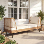HAPPYGRILL Outdoor Wicker Daybed, Rattan Patio Couch Sofa Bed with Armrests, Cushions & Pillows, Boho 2-Seater Lounge for Porch, Backyard, Garden, Poolside (1)