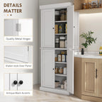 HOMCOM 72.5" Tall Kitchen Pantry Cabinet, Freestanding Modern Farmhouse Kitchen Storage Cabinet with 4 Doors and 2 Adjustable Shelves for Dining Room, White