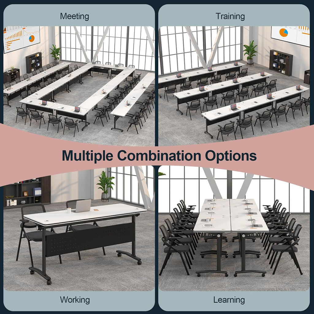 Conference Tables On Wheels,6 Pack Modular Folding Conference Room Table Mobile Meeting Training Table for Office,Modern Rolling Seminar Tables for School,Classroom(70.8" L * 23.6" W *29.5" H, 4)