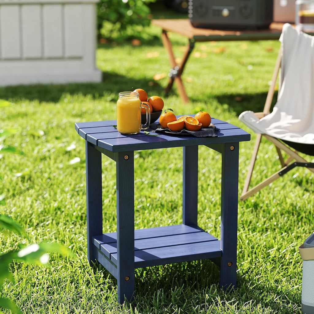 2-Tier Adirondack Side Table 17" with Double Shelf, Easy Assembly Solid Wood End Table,Outdoor & Indoor Small Table for Living Room,Patio, Poolside, Porch - Weather Resistant Navy Blue