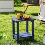 2-Tier Adirondack Side Table 17" with Double Shelf, Easy Assembly Solid Wood End Table,Outdoor & Indoor Small Table for Living Room,Patio, Poolside, Porch - Weather Resistant Navy Blue