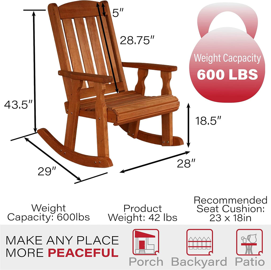 Amish Heavy Duty Mission Pressure Treated Outdoor Rocking Chair (Cedar Stain) - 600 Lb. Weight Capacity Porch Rocker