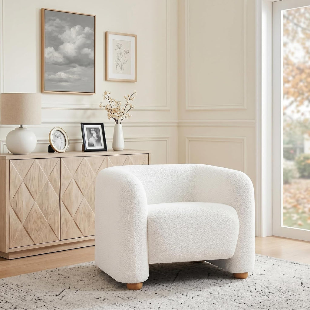 Mofolit 40" Barrel Chairs Oversized Modern Accent Chair Crate and Barrel Furniture for Living Room Bedroom Apartment .(Cream)