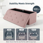 Foldable Storage Ottoman Bench, Storage Chest, End of Bed Foot Rest Stool with Padded Seat, 43 Inch Bedroom Bench for Living Room, Support 660lbs, Pink
