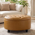 30-Inch Round Storage Ottoman, Leather Ottoman (Bright Orange) | Button Tufted Ottoman with Storage, Ottoman Coffee Table with Removable Top for Living Room, Bedroom, Office