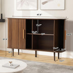 47" Fluted Buffet Cabinet with Tambour Sliding Doors, Modern Sideboard Buffer Cabinets with Storage & Adjustable Shelves, Mid Century Credenza Accent Cabinet for Living Room Entryway (Brown)