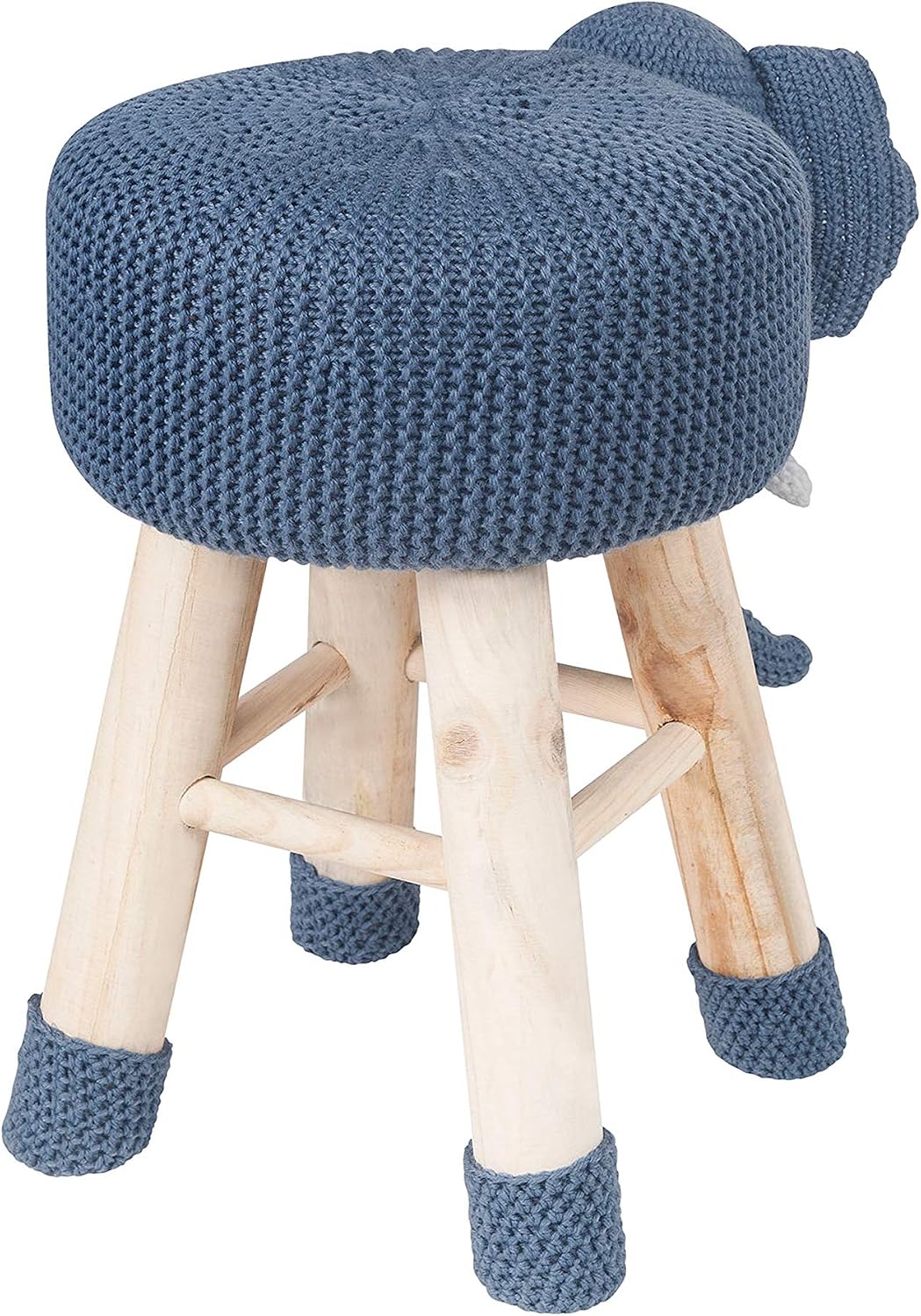 Animal Ottoman Stool, Polyester Upholstered Cute Elephant Foot Stool with Solid Pine Wood Legs, Portable Small Seat for Boy and Gril Bedroom