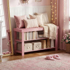 SMIBUY Bamboo Shoe Rack Bench, 3-Tier Shoe Organizer Storage Shelf for Entryway Hallway Bathroom Living Room (Pink)