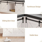 L Shaped Corner Bench with Storage, Farmhouse Breakfast Nook with Cushion & Sliding Barn Door, Entryway Shoe Storage Bench, Kitchen, Dining Room, Living Room, White & Grey