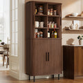 71" Tall Fluted Pantry Cabinet, Mid-Century Modern Kitchen Pantry Storage Cabinet with 2 Pegboards, 10 Hooks, Freestanding Cupboard with 4 Adjustable Shelves, Sliding Doors for Dining Room