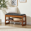 31.5" Shoe Rack Bench,2 Tiers Shoe Bench with Storage,Walnut Storage Bench with Faux Leather Cushion for Entrance Entryway Hallway PU Black