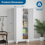 PEUKC 75" Farmhouse Metal Storage Cabinet with Doors and 4 Adjustable Shelves, Large Pantry Organizer for Kitchen, Dining Room, and Living Room,Assemble Require(White)