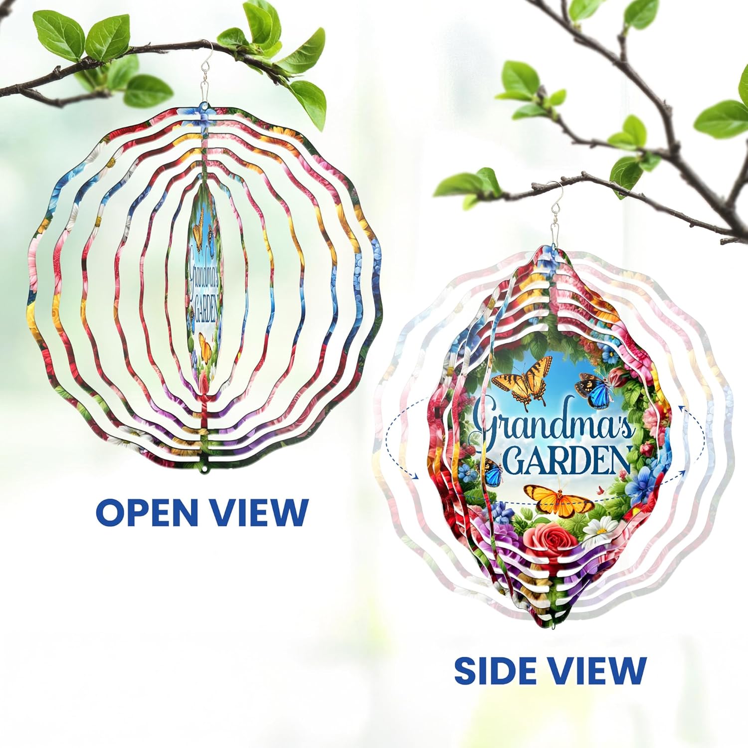 FLAGWIX Christmas Garden Gifts for Grandma - Nana's Garden 3D Stainless Steel Metal Wind Spinners 12 in - Gardening Grandma Christmas Birthday Gifts for Women Nana Gigi, Grandmother Gift Ideas