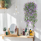 TOCHGREEN 4Pcs Artificial Hanging Plants Fern Vine, Faux Plastic Plants Fake Ivy Vine Greenery Garland with Purple Flower, Outdoor Indoor Decorations for Living Room Balcony Garden Wall Home Decor