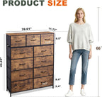 Tall Console Table with 11 Fabric Drawers, Rustic Brown | 11 Fabric Drawers, Entryway Table with Storage, Wood Top, Steel Frame