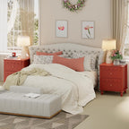 Anbuy Red Nightstand with Petal Pattern, Modern Night Stand with 2 Drawers for Bedroom, Side End Table Scalloped Bedside Night Tables with Solid Wood Legs