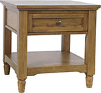 Brentwood Modern Transitional 24" Square End Table with Drawer and Storage Shelf,Light Brown