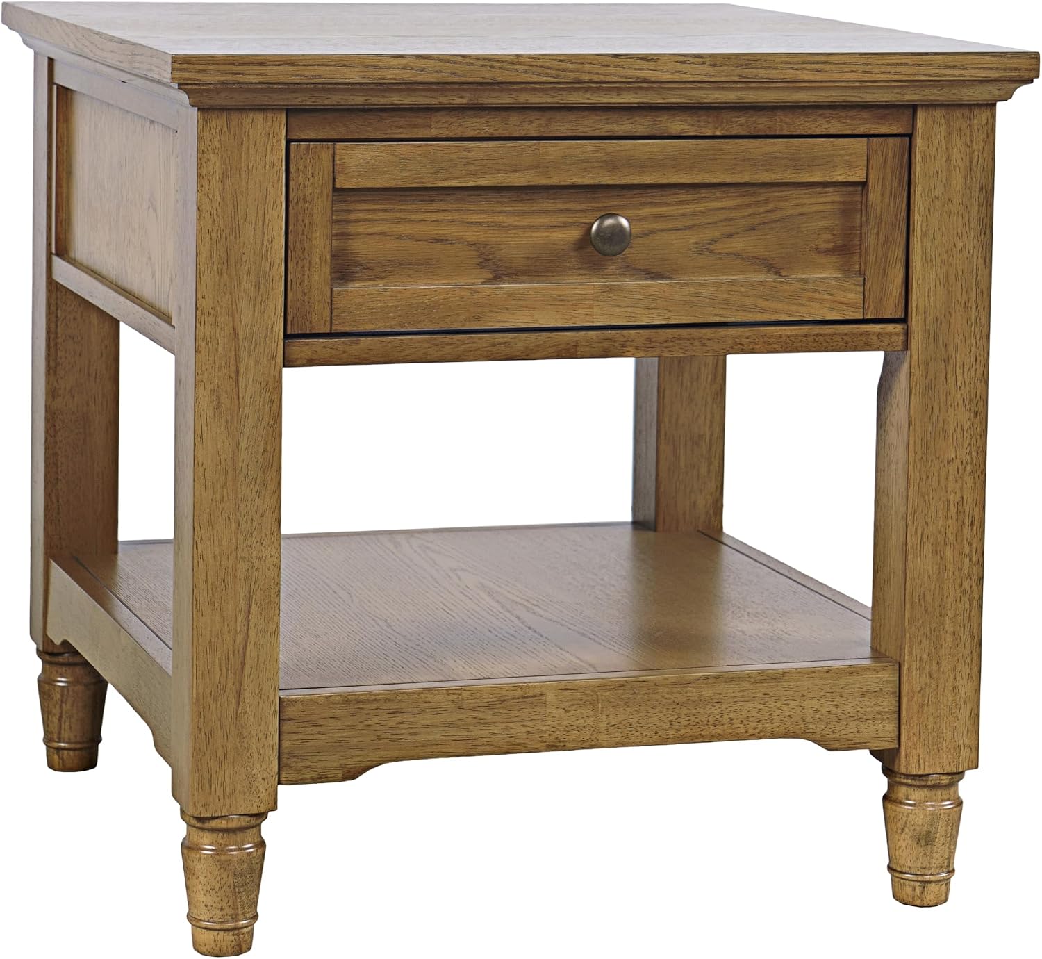 Brentwood Modern Transitional 24" Square End Table with Drawer and Storage Shelf,Light Brown