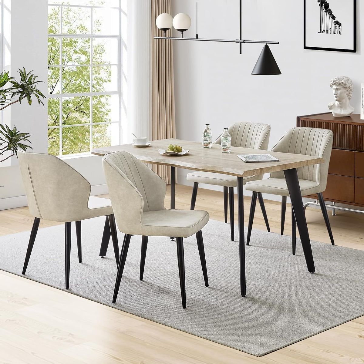 TUKAILAi Modern Dining Chairs Set of 6, Faux Leather Upholstered Kitchen Chairs with Curved Backrest & Metal Legs, Comfy Accent Side Chairs for Guest Reception Restaurant Commercial (Cream)
