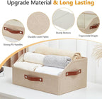 Closet Organizers and Storage, Linen Trapezoid Storage Bins with Handles, Collapsible Shelf Organizer for Blanket, Towel, Clothes, Hats, Purse (Khaki)