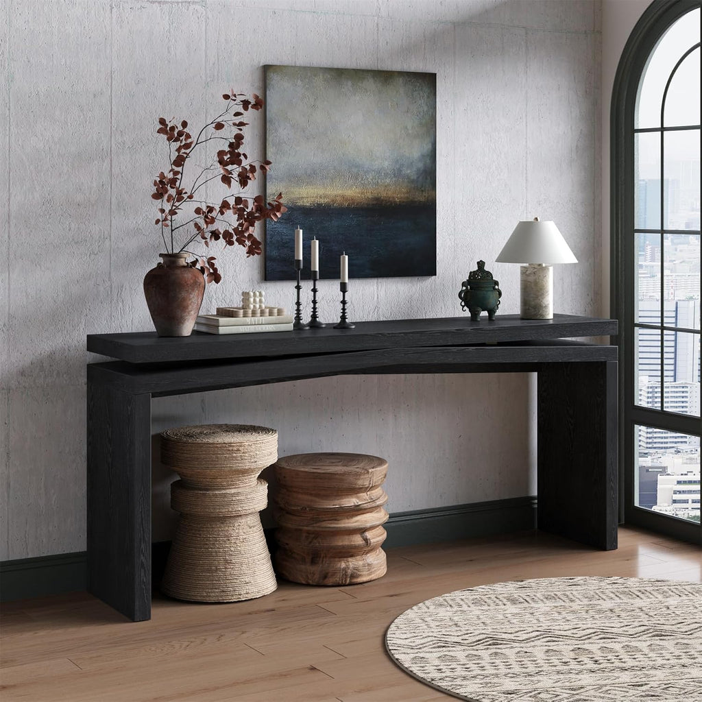 SSLine 65" Wooden Console Table Narrow Long Sofa Tables Behind Couch, Farmhouse Accent Entryway Table for Living Room Hallway Entrance Foyer (Black)