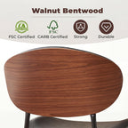 BedsPick Mid-Century Modern Dining Chairs Set of 2, PU Leather Upholstered Dining Room Chairs with Walnut Grain Back, Bentwood Kitchen Chairs with Adjustable Feetpads for Dining Room, Kitchen, Black