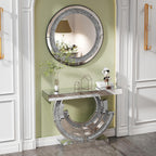Silver Mirrored Console Table, 43" Modern Entryway Table with Crushed Diamond lnlay, 3C-Shaped Shiny Mirrored Sofa Table Behind Couch Foyer Hallway Tables for Living Room Entrance